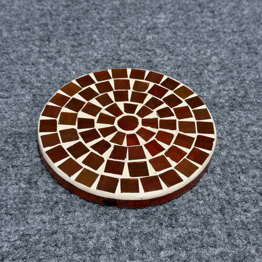 Decretive Mosaic Red (5”) Stained Glass Candle Holder Plate Amber Glass Art Deco